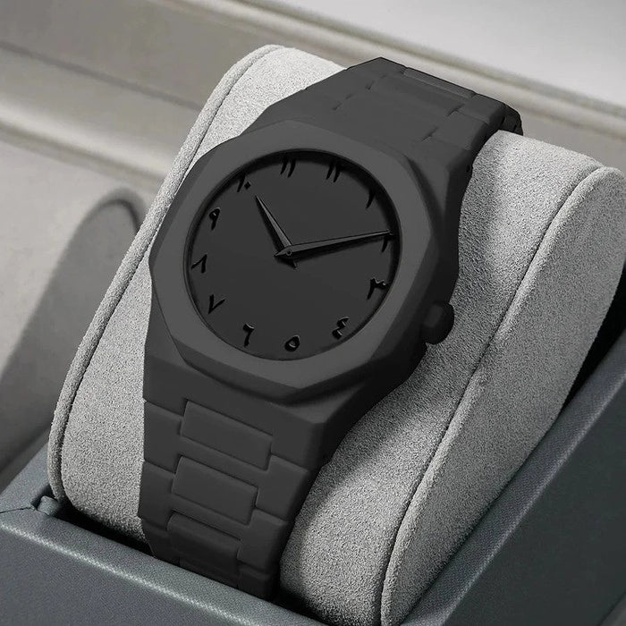 Black Arabic Aura Watch for Men – Luxury Minimalist Stainless Steel Timepiece ⭐