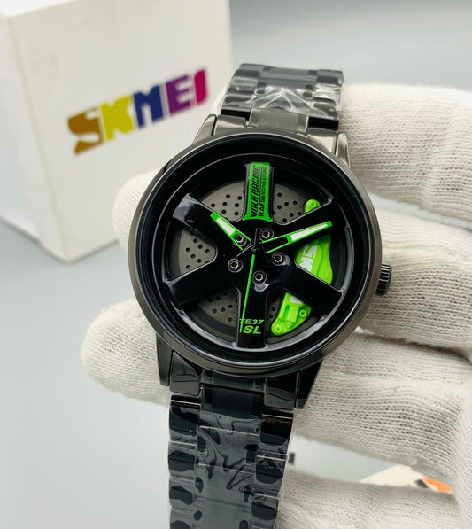 SKMEI Non-Rotating Alloy Wheel Watch – Premium Stainless Steel for Men