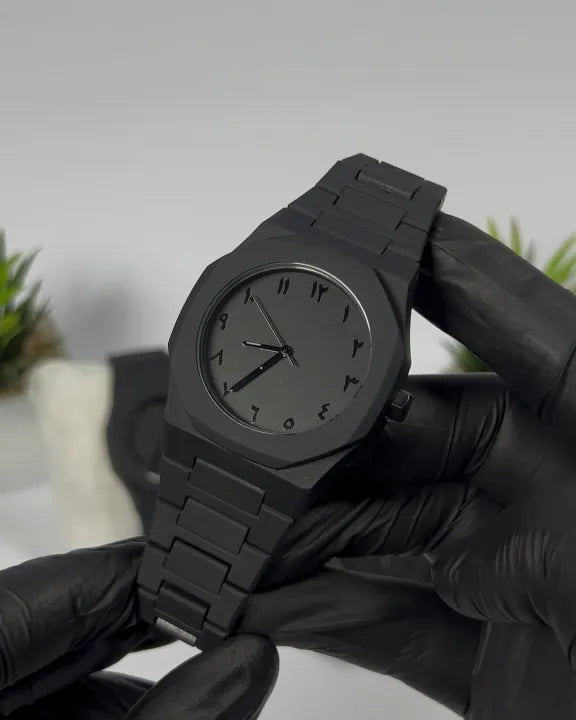 Black Arabic Aura Watch for Men – Luxury Minimalist Stainless Steel Timepiece ⭐