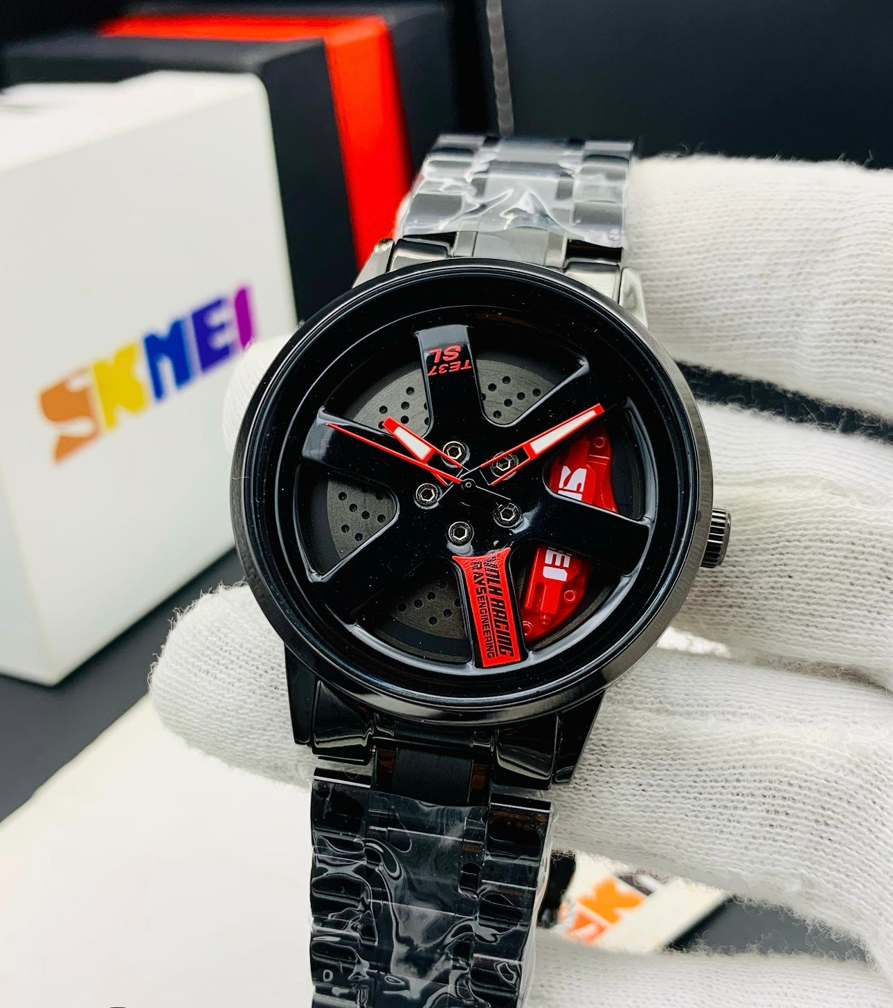 SKMEI Non-Rotating Alloy Wheel Watch – Premium Stainless Steel for Men