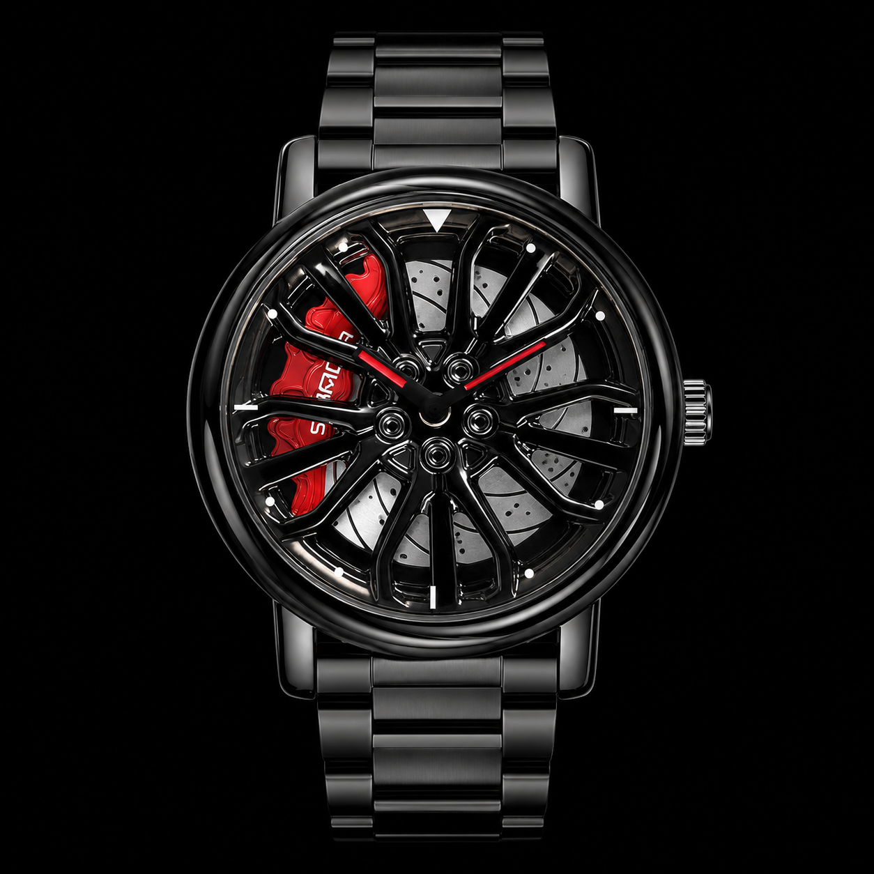 360° Rotating Racing Wheel Hub Watch – Premium Stainless Steel for Men